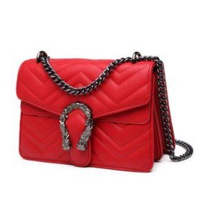 Snake Printed Clutch Purses Leather Chain Shoulder Bags - Quilted Red